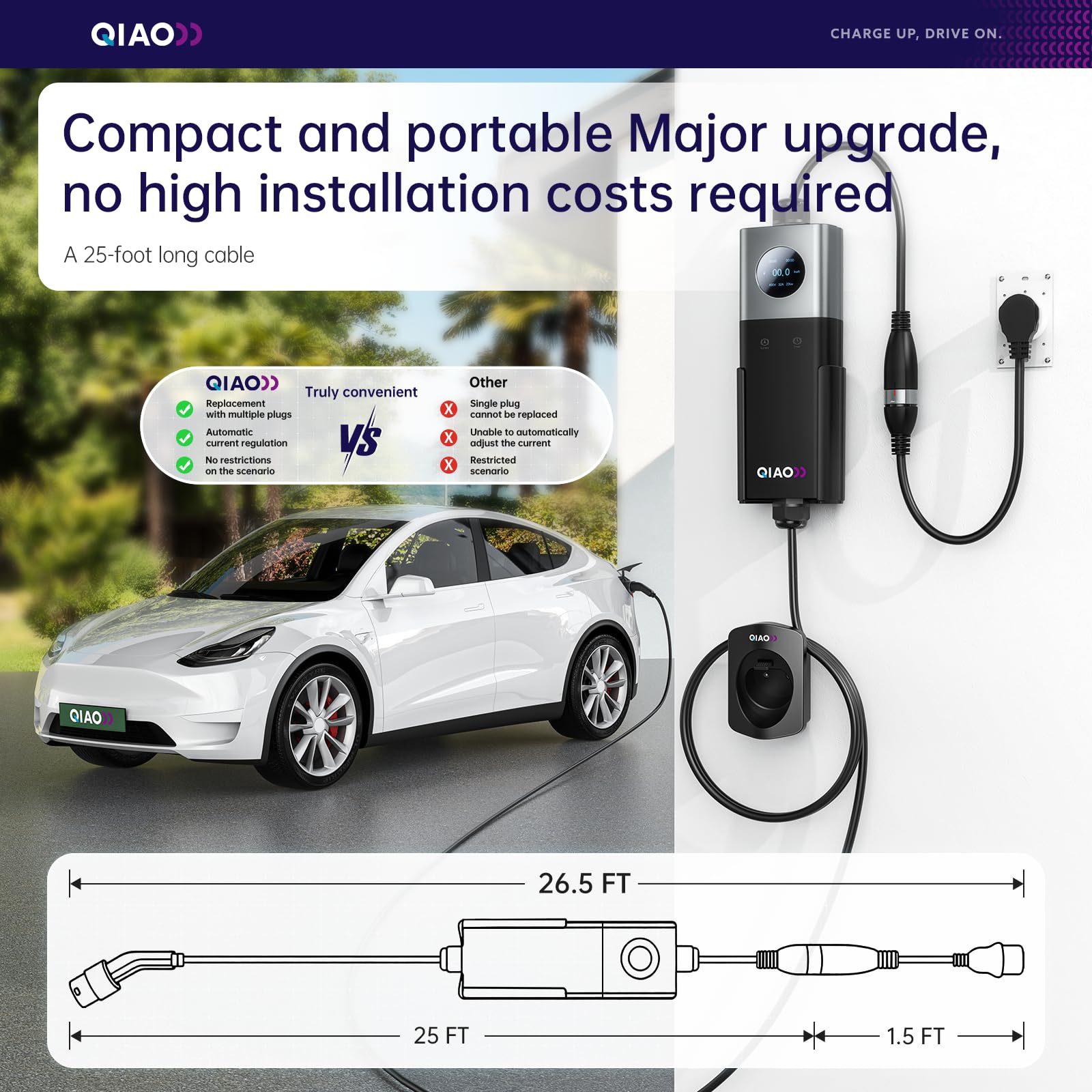 QIAO Level 2 EV Charger SAE J1 - Portable Ev Charger recension och pris