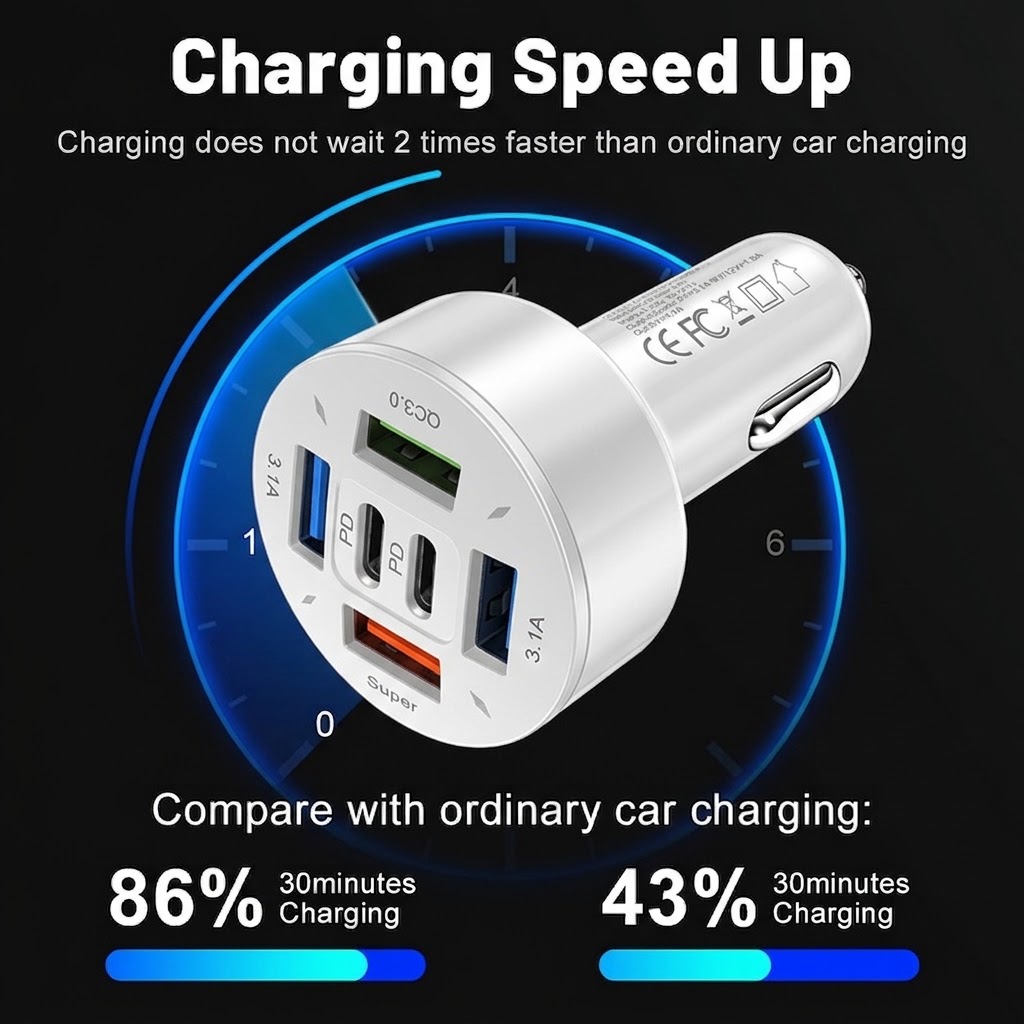 Super Fast Car Charger 6 Ports - Fast Ev Charger recension och pris